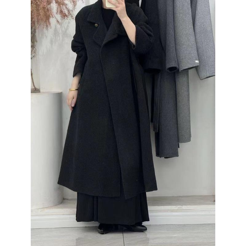 Høst og Vinter Ull Lang Kåpe Blå Temperament Kappe Dobbeltsidig Ullkåpe Retro