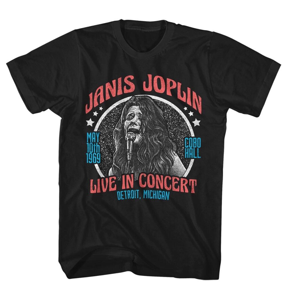 New Janis Joplin T-Shirt 1969 Live Tour Classic Rock Mens Vintage Black Cotton Unisex T-Shirt XXXL