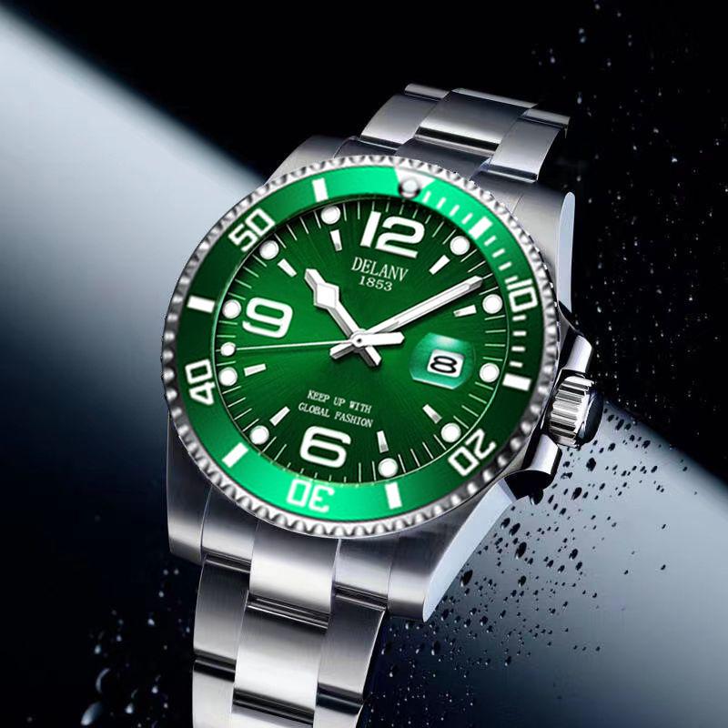 Men’s Fashionable Luminous Quartz Watch with Steel Band and Calendar