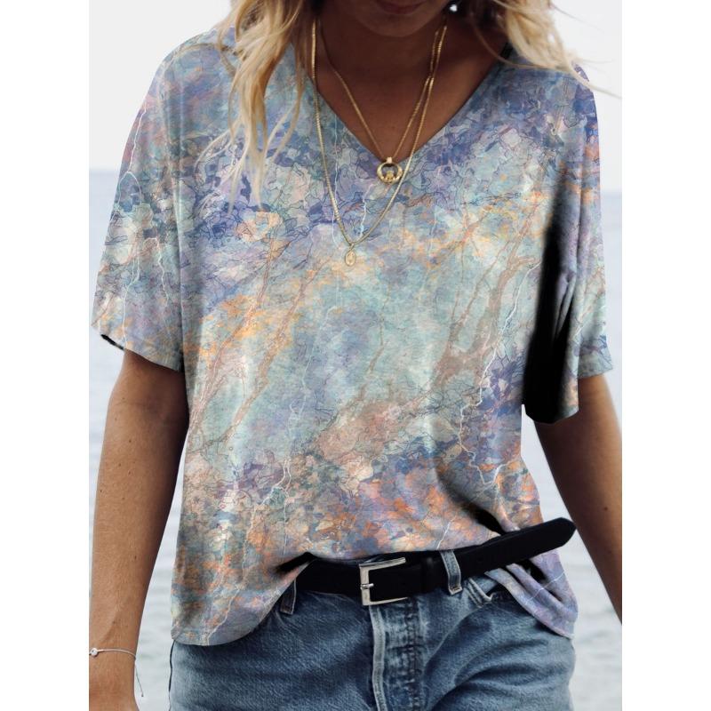 

Летние женские модные футболки с короткими рукавами и V-образным вырезом с 3D-принтом Rose 5XL