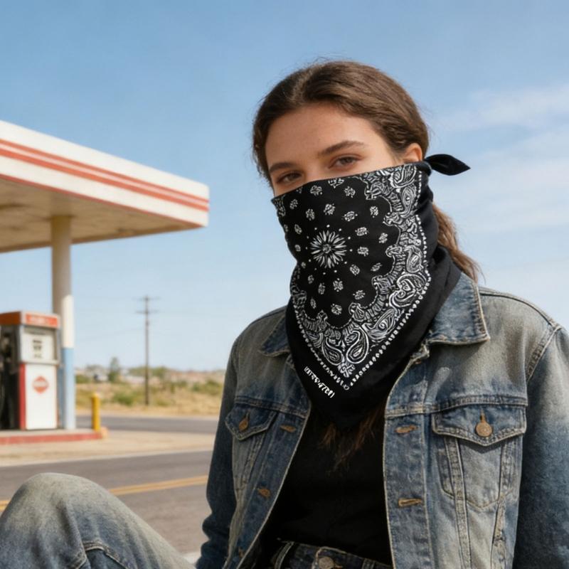 Square Cotton Cashew Flower Print Bandana Unisex Head Wrap Decorative Head Scarf For HipHop Dancing and Street Wear