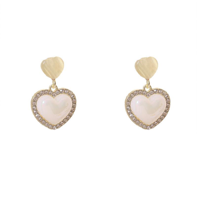 Diamond-Set Pearl Love French Light Luxury High-End Temperament Elegant Stud Earrings Earrings Women