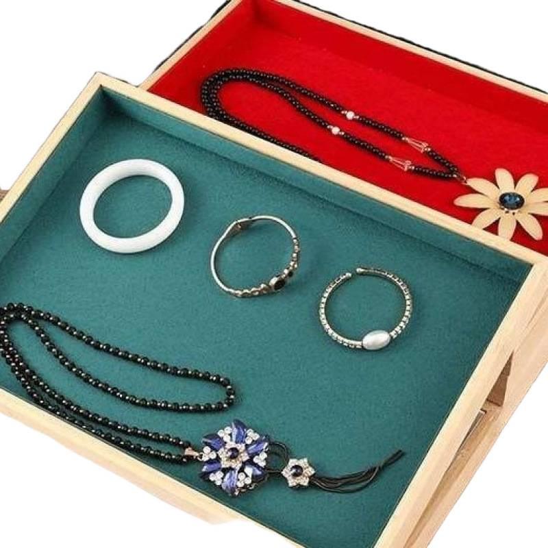 Bamboo Jewelry Display Tray with Velvet Lining for Bracelets & Necklaces