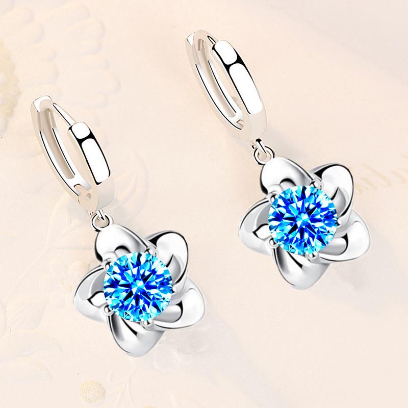 Nové kvetoucí švestkové stříbrné náušnice dámské vykládané zirkonové náušnice švestka pivoňka květinové náušnice náušnice