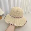 Flower sun hat women's summer versatile idyllic hollow straw bucket hat big eaves beach hat