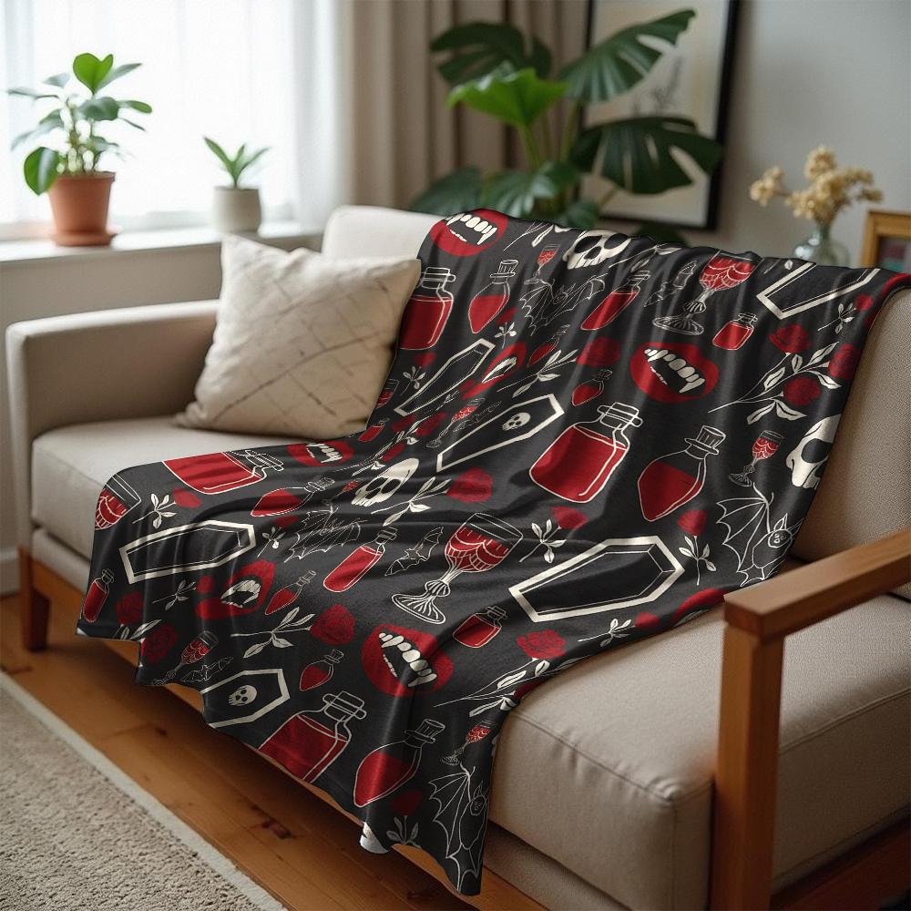 Vampire Coffin Repeat Cartoon Anime Print Flannel Blanket Soft Warm Throw for Kids Bedroom Sofa Christmas Office Car