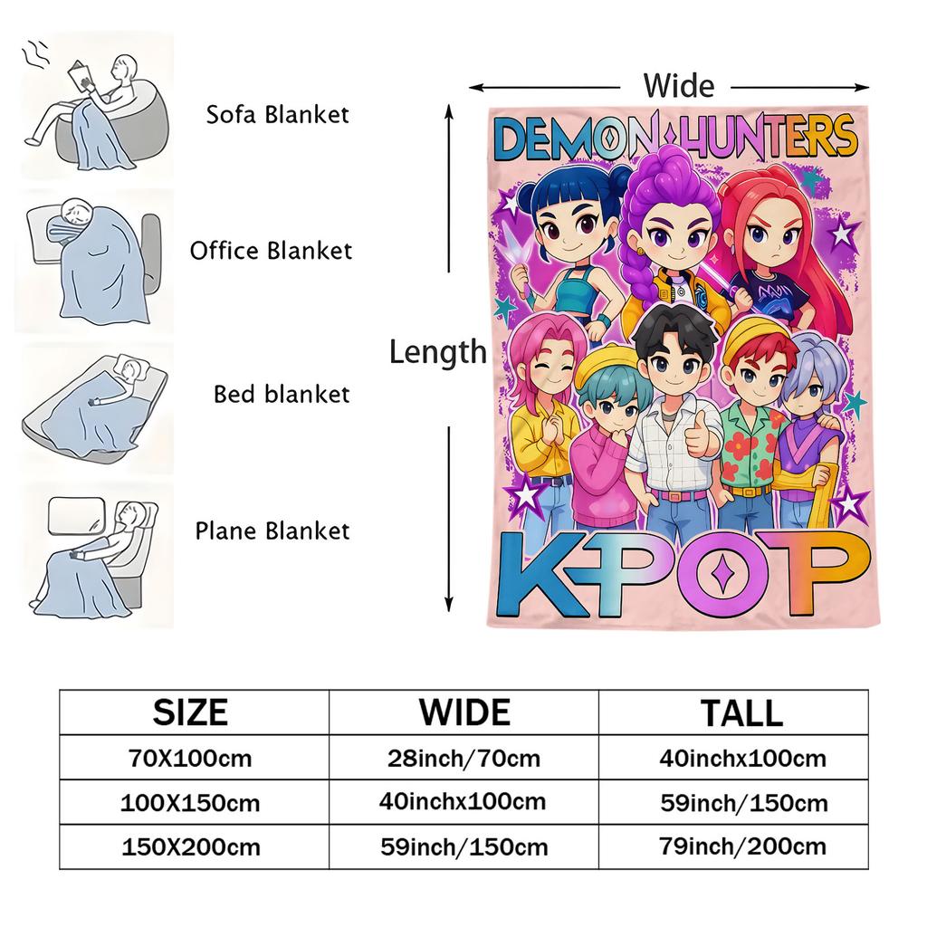 1 Pezzo Coperta in Flanella Cartone Animato K Pop Demon Hunter Peluche Coperta Alla Moda Calda per Camera da Letto Ufficio Riposino Viaggio Campeggio Carino Regalo per Fan