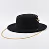 Cappello Fedora Design alla Moda per Donne Autunno Inverno Decorazione con Catena Metallica Cappello Jazz Party Cappellini da Chiesa