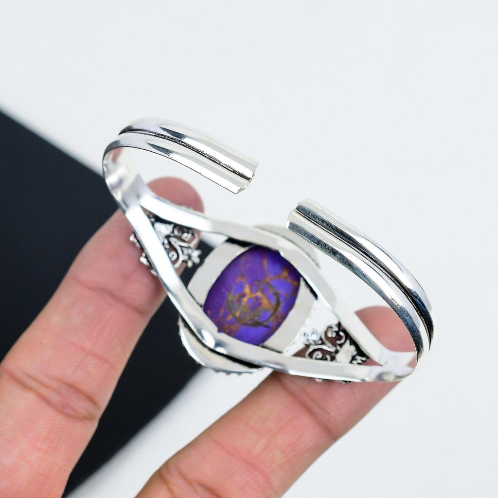 Natural Purple Copper Turquoise Gemstone Handmade 925 Sterling Silver Cuff Bangle, Turquoise Bangle,For Wife, Unisex Bangle, Gifts For Easter