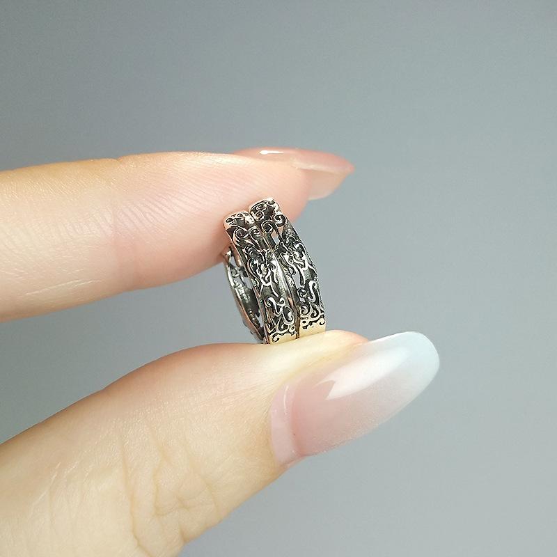 Retro Three-Dimensional Hollow Earrings, Personalized Ns Trendy Design, Advanced Sense Pattern Plain Ring Earrings, Unisex