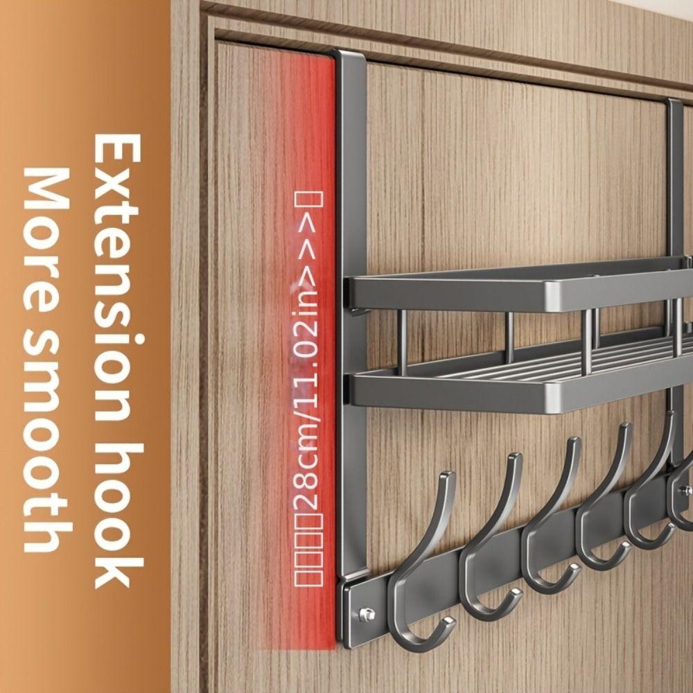 6 Hooks Over-the-Door Storage Rack Multifunctional Easy Installation Metal Hooks Hanging Rack Storage Holder Bathroom