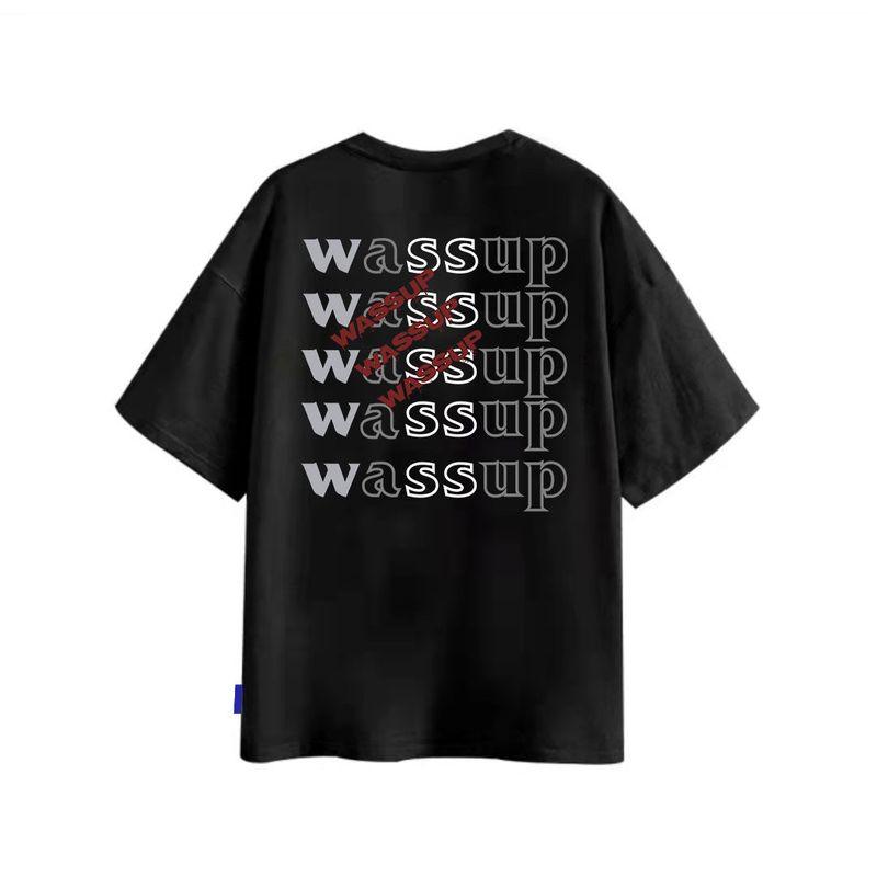 Wassup Heods Short-Sleeved T-Shirt for Men, American Style, Heavyweight, National Trend, Ins Loose Fit, Oversize, Niche, 2024 New Model