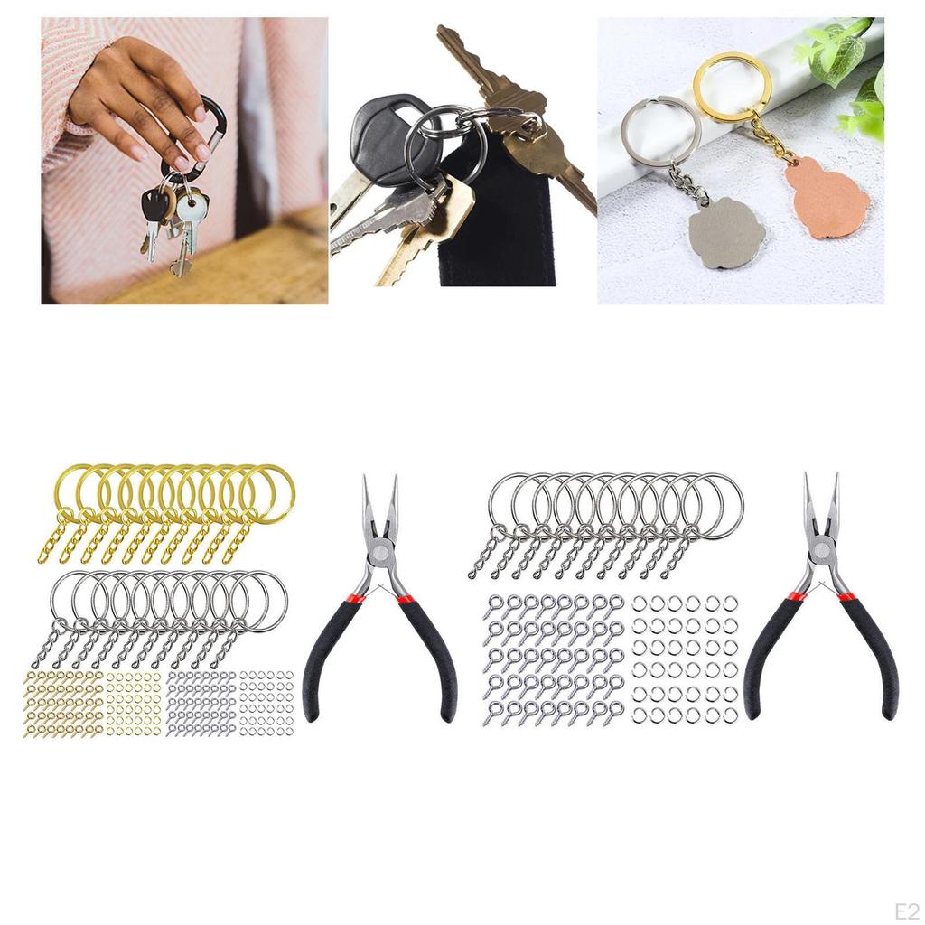 221 Keyring with ,w/ Jump Rings ,Screw Eye Pins ,Pliers Connector for DIY Key Chain Charms ,Jewelry