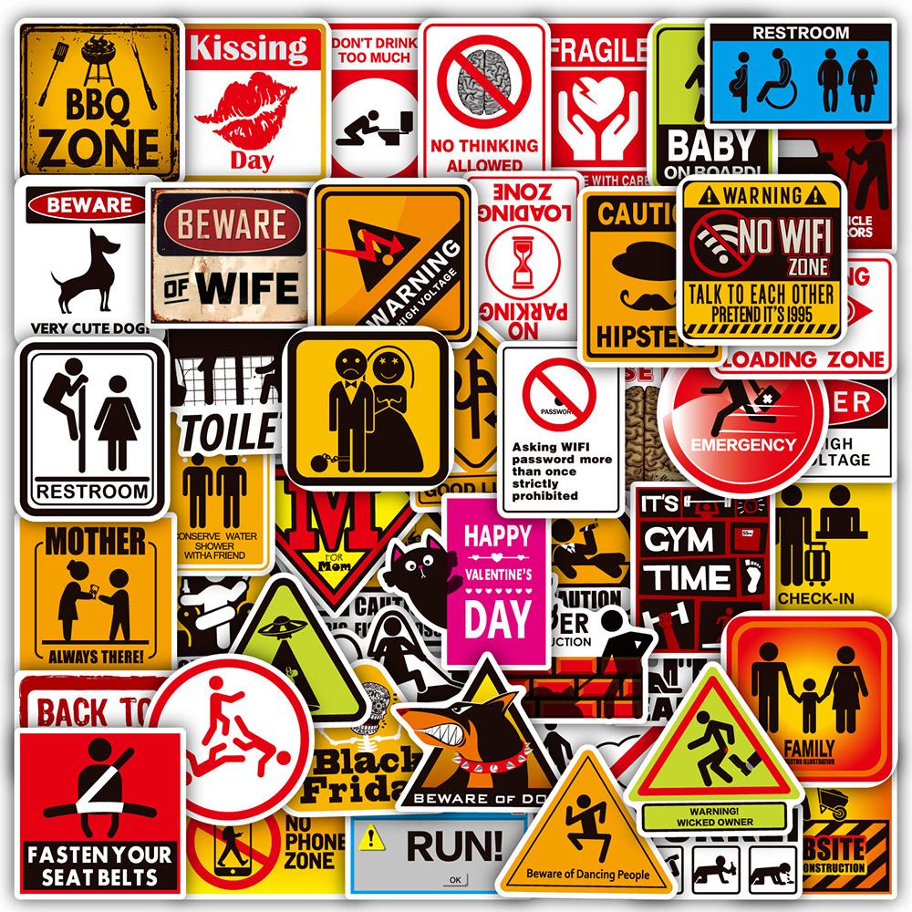10/30/50/100pcs Cool Cartoon Warning Sign Stickers Creative Danger Banning Graffiti Decals Motorcycle Phone Helmet Sticker Toys