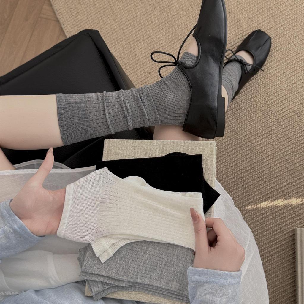 Atmungsaktive Fußlose Beinwärmer im japanischen Stil für Frühling/Sommer: Y2K Hot Girl Vertikal gestreifte Rüschen-Sockenüberzieher