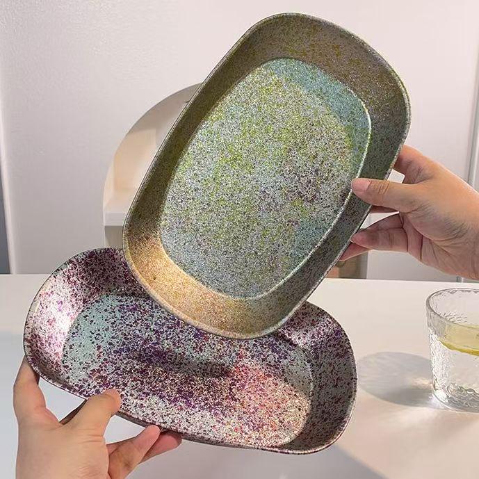 Food-Grade Ice Flower Pattern Tinplate Square Plate – Perfect for Fruit, Salad, Picnic, and Camping. Convenient Household Serving Dish.