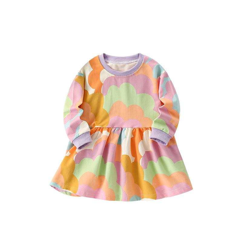 

Платье-свитер для девочек, осень и зима, новый стиль вестерн, круглый вырез, длинный рукав, европейская и американская детская юбка 140cm оранжевый