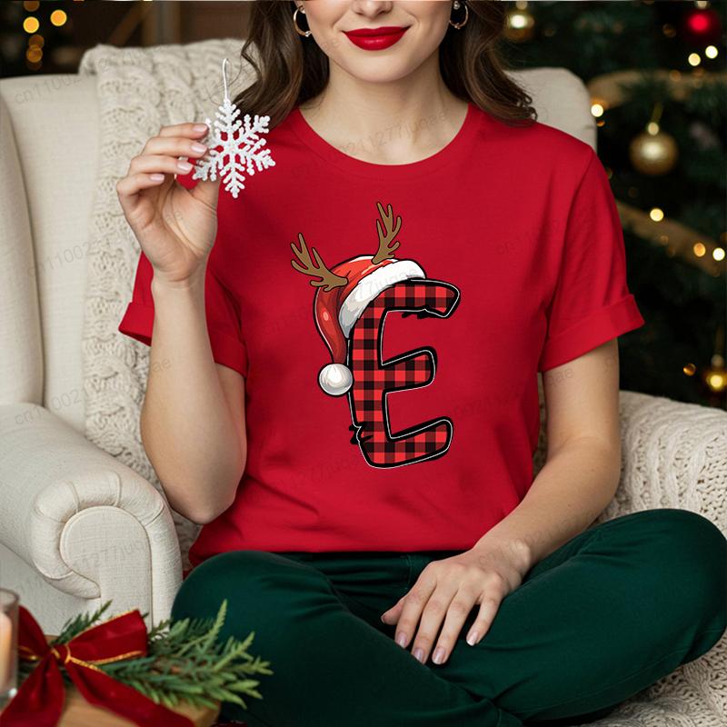 Harajuku Style Christmas Reindeer Alphabet TShirt Family Matching Outfits Korean Fashion Xmas Party Wear for Parents Kids Shirts