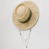 White straw hat pearl chain DIY flat top sun hat new Korean elastic ribbon hat beach hat candy color sun hat