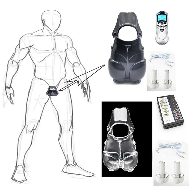 Manyjoy Second-generation Electro Shock TPR Cock Cage Penis Stimulate Ball Stretcher Scrotum Bondage Power Supply Bondage Male