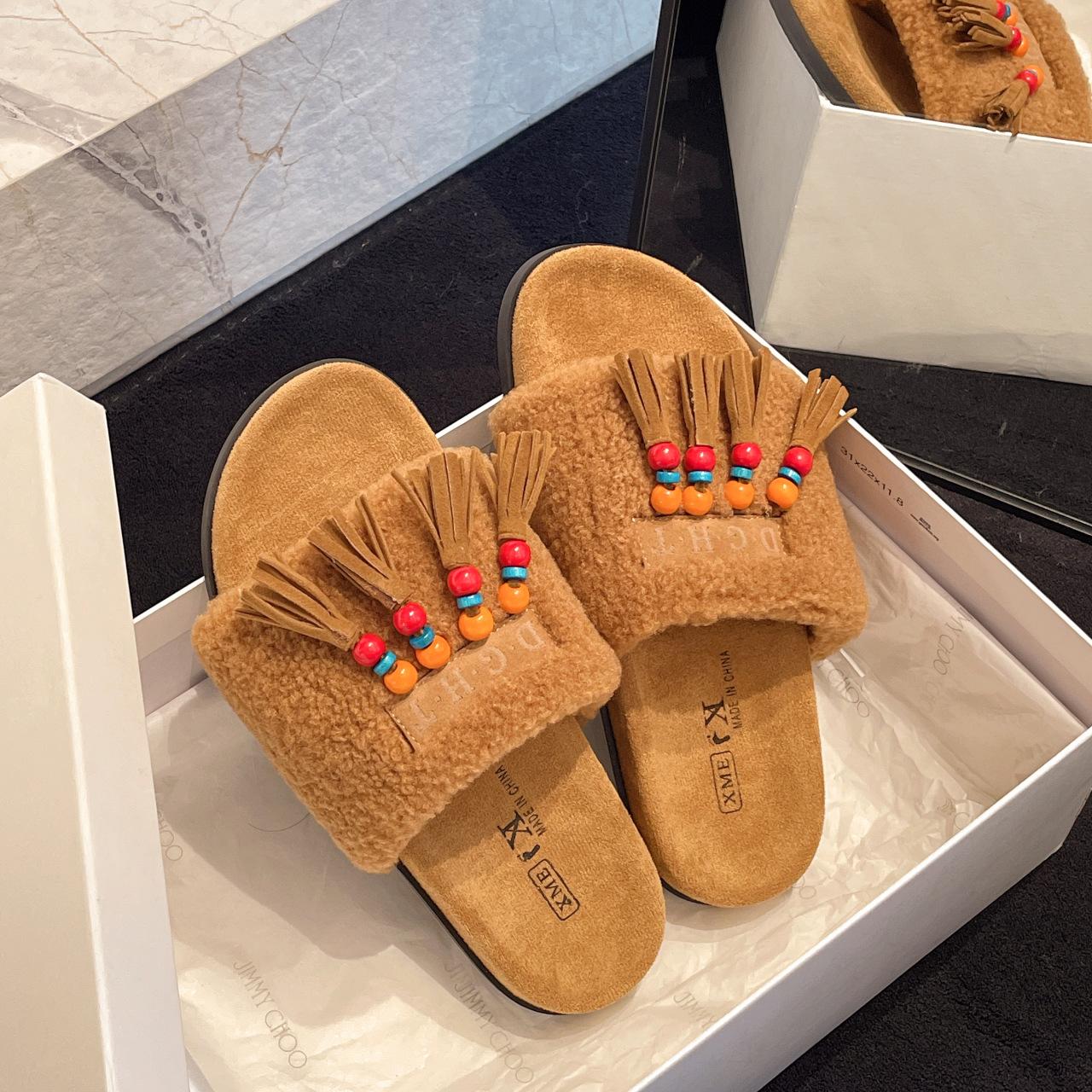 

Internet celebrity retro fringed fluffy slippers women s 2025 autumn new wear versatile casual soft bottom lazy one-word drag 40 темно-коричневого