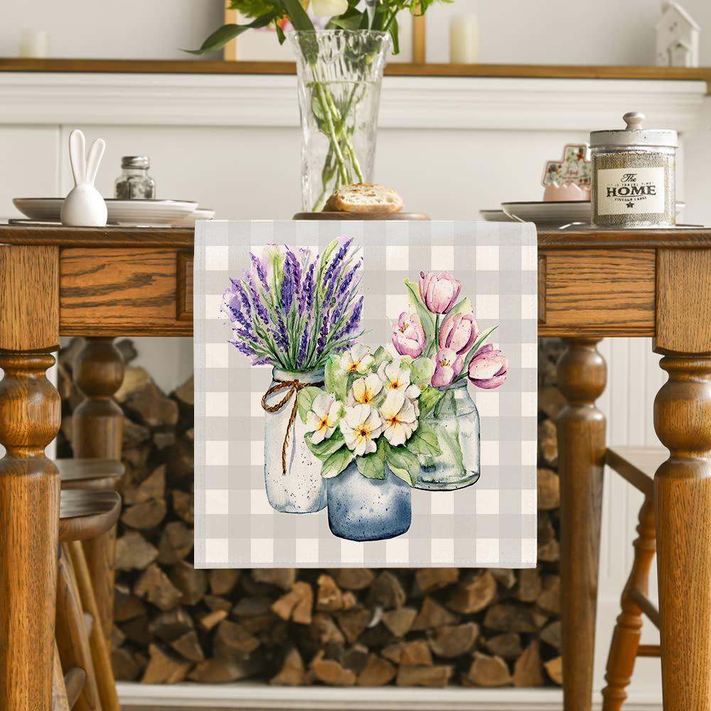 Hydrangea Butterfly Linen Table Runner - Colorful Floral Decor for Kitchen, Dining, or Party