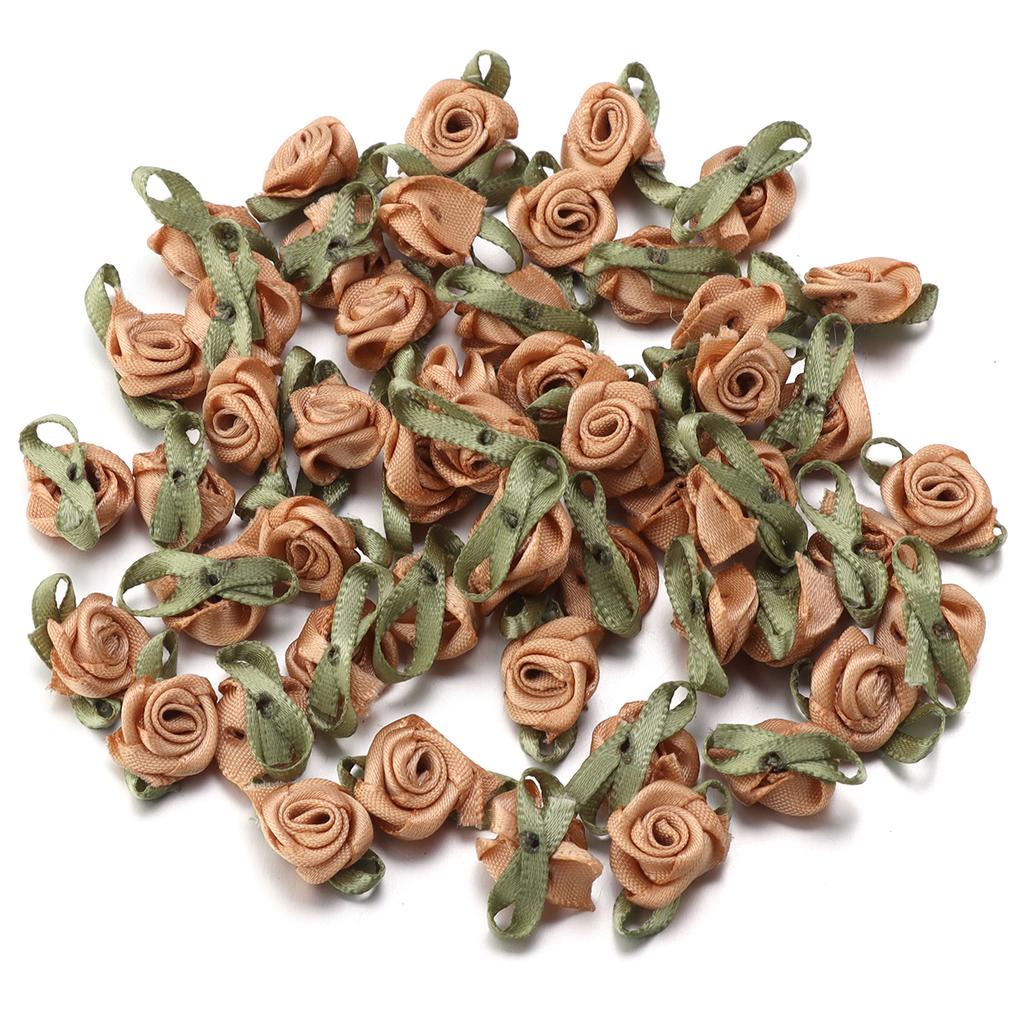 50pcs 1.5x2.5cm Mini Rose Flower Polyester Satin Ribbon Rosettes Fabric Appliques For Wedding Party Clothing Sewing Decoration
