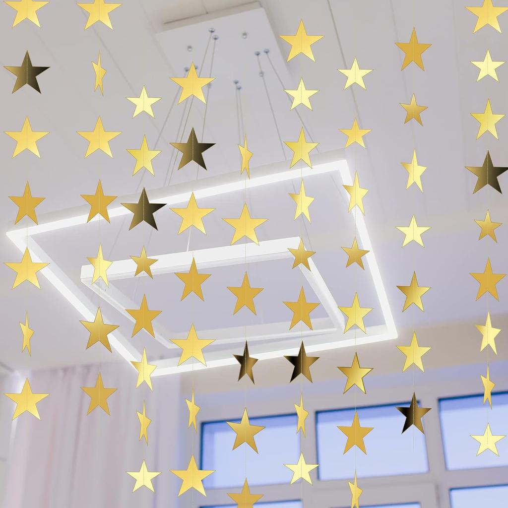 Spakon 65 Feet Glitter Star Paper Garland Banner Hanging Decoration Star Streamers Double Side 2025 Graduation Decorations for Wedding Birthday