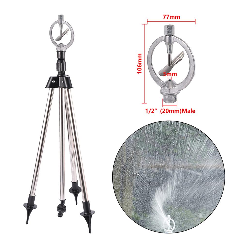1/2" Male Thread Rotating Rocker Sprinkler Stainless Steel Tripod Auto-Rotary Garden Lawn Orchard Greenhouse Irrigation Sprayer