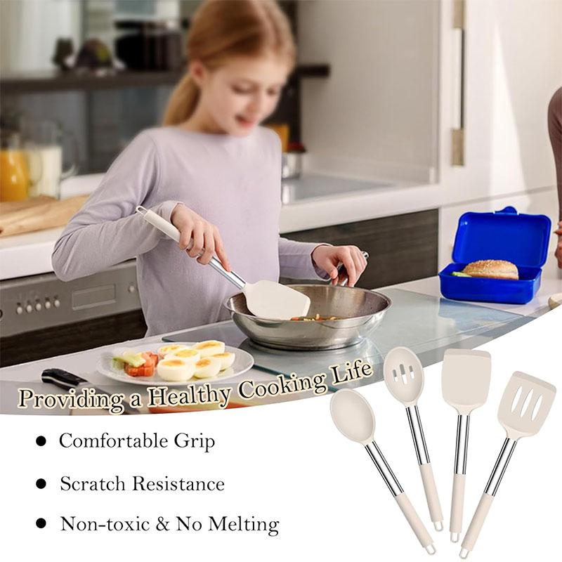 4Pcs Silicone Cooking Utensil Set Large Cooking Spatulas and Spoons Heat Resistant Solid Spatulas Slotted Spoons Kitchen Turners