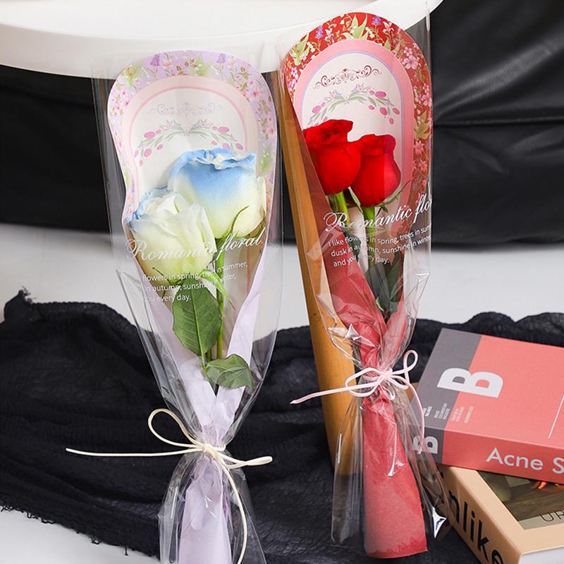 10Pcs Transparent Rose Packaging Bags Flower Bouquet Plastic Bag Bouquet Wrapping Paper Valentine'S Day Wedding Decor