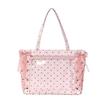 Cute Polka Dot Canvas Tote Bag Women Large Capacity Shoulder Bag With Lace Bow Ribbon Decor Casual School Use Commuter Tote Bag