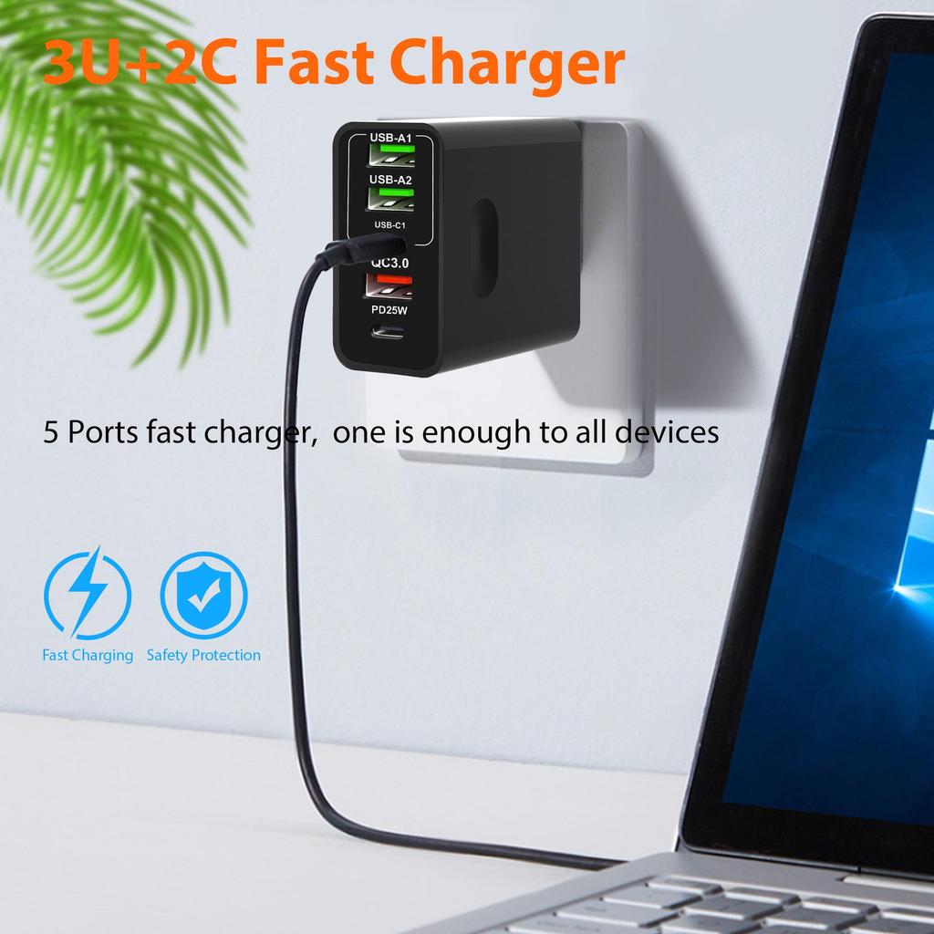 65W GaN Fast Charger: Multi-port, European/American/UK Standard for Mobile Phones