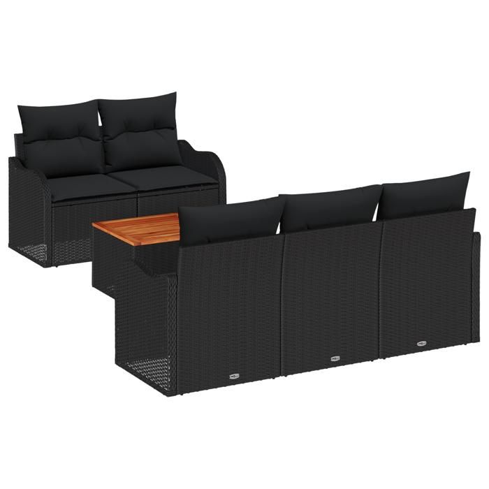Ensemble canapé de jardin 6 pièces vidaXL avec coussins noir roti acacia, Canapé jardin 2 places vidaXL avec rangement et 3356063