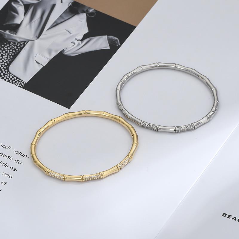 Elegant Gold-Plated Bamboo Joint Bracelet with Micro-inlaid Zirconia for Women