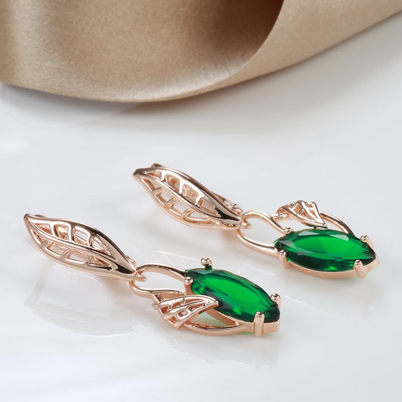 Elegant Leaf Drop Earrings with Green Zircon Women's Vintage Wedding Party Jewelry