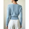 Maglione da donna a maniche lunghe in maglia tinta unita, elegante, scollo a V incrociato, aderente in vita, valorizza la figura, minimalista, camicetta