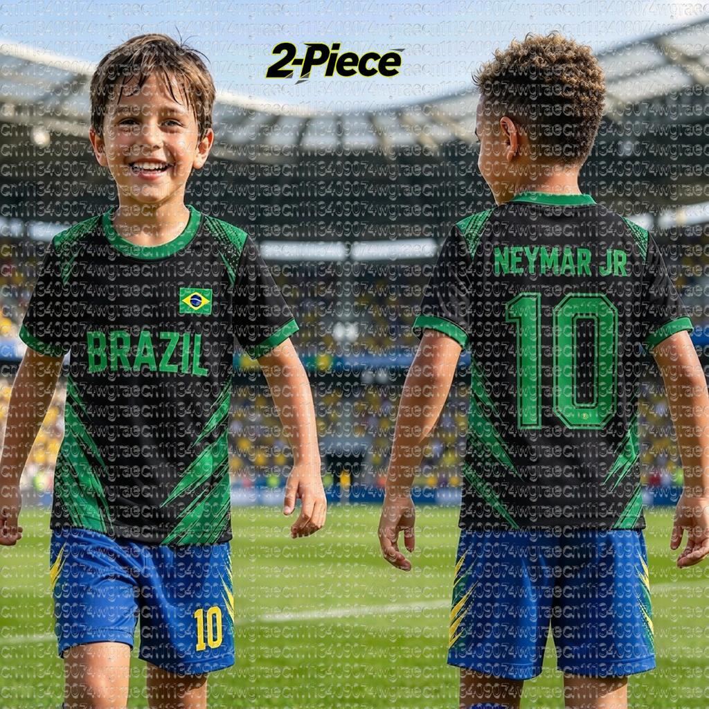 2026 Special NO.10 Neymar Fan Football Jersey Tee Shorts Set Kids Brazil Fans Shirt and Shorts,Single Top Available,2 Piece Set
