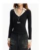 Women's School Style Knit T-Shirt: Peach Heart Design, Fake Two-Piece, Autumn/Winter Fashion