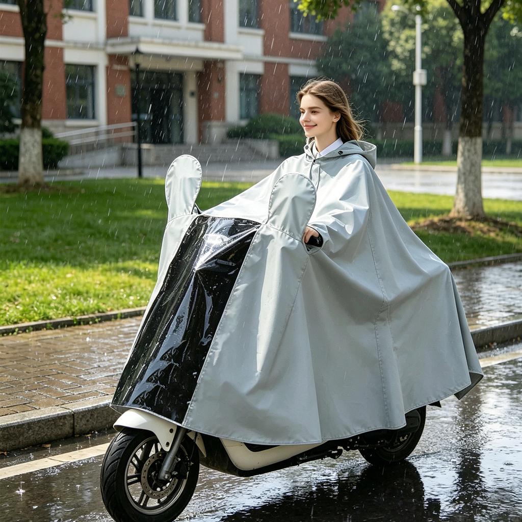 Family Size Electric Scooter Rain Poncho Full Body Waterproof Oversized Thickened Rain Cape for Adult and Child Use with Hood and Transparent Panel