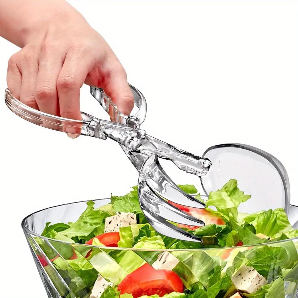 1pc Transparent Plastic Salad Scissors& Tongs- Reusable Food-Safe Kitchen Chefs, BBQ, Outdoor Cooking, Buffets& Party Catering- Durable