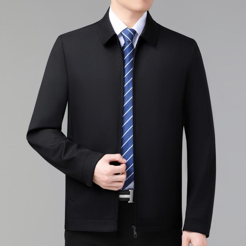 Herren Revers Maulbeerseide Jacke Frühling Neu Herbst Mittleren Alters Papa Kleidung Leitende Kader Lässig Große Größe Jacke