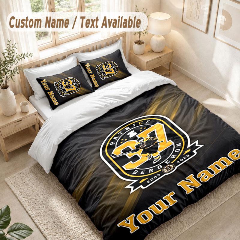 Set Biancheria da Letto Personalizzato 3 PezziStampa Boston Bruins Copripiumino + 2 Federe Morbido Arredo Letto