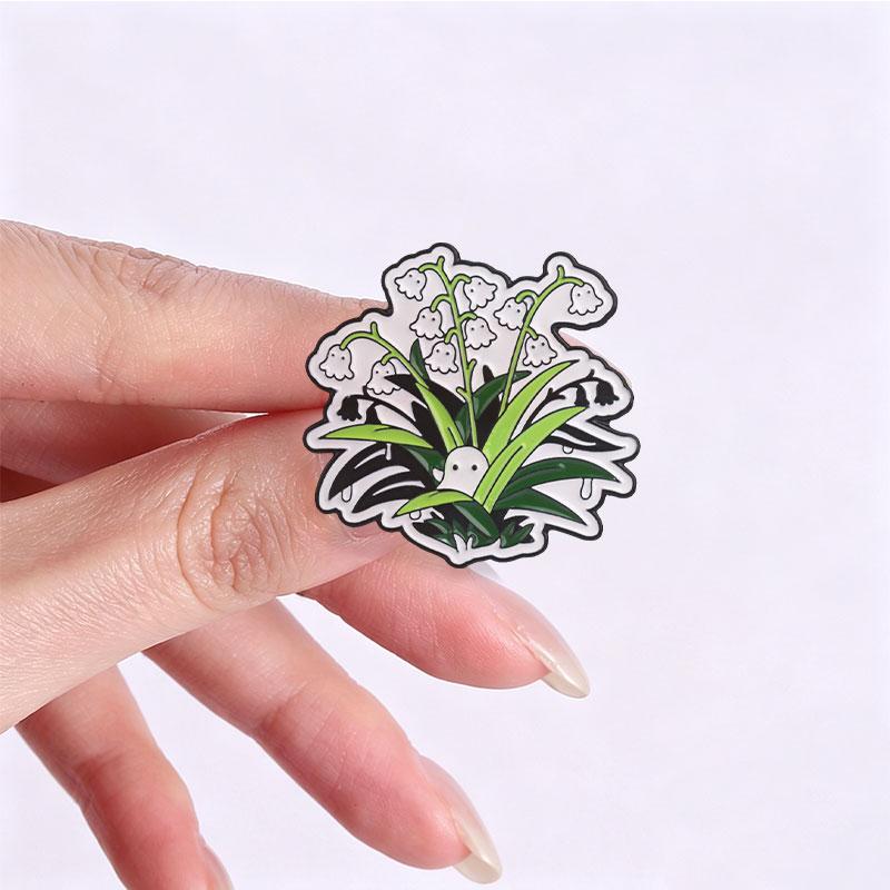 Ghost Mushroom Badge Lily of The Valley Boo Enamel Pin Cute Spooky Forest Lapel Brooch Cottagecore Accessories Gift