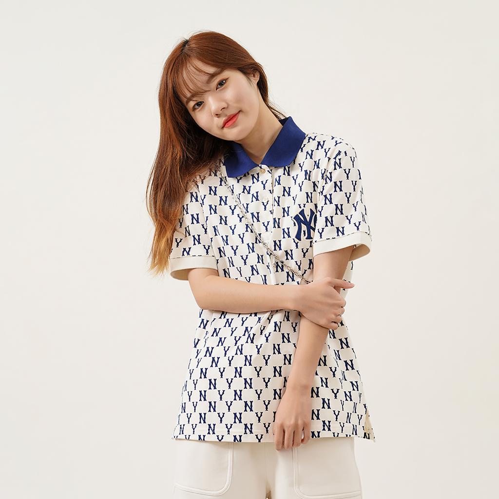 New MLB Base Logo SS22 Polo Shirt Women's Cream 3FPQM5023-50CRS