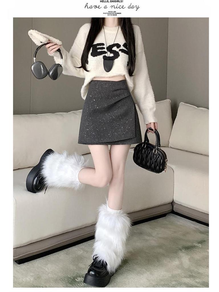 Sequin Tweed High-Waisted Irregular A-Line Slimming Skirt - Autumn/Winter 2025 Collection