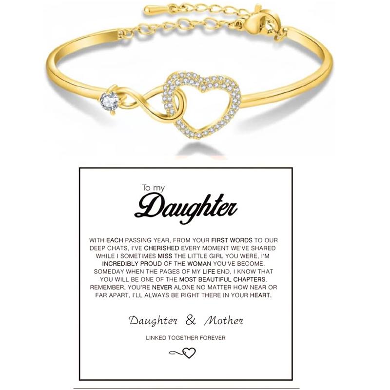 Für meine Tochter, für immer verbundenes Armband, Unendlichkeits-Für immer-Liebes-Herz-Armbänder von Mama, Zirkonia, Inspirierendes Geschenk gold