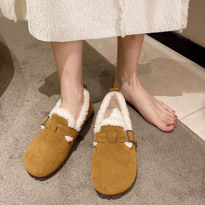Fashion Retro Fashion Warm Shallow Mouth Casual Short Plush Flat Shoes for Women 2025 Winter New Soft Comfortable Versatile Cotton Shoes
