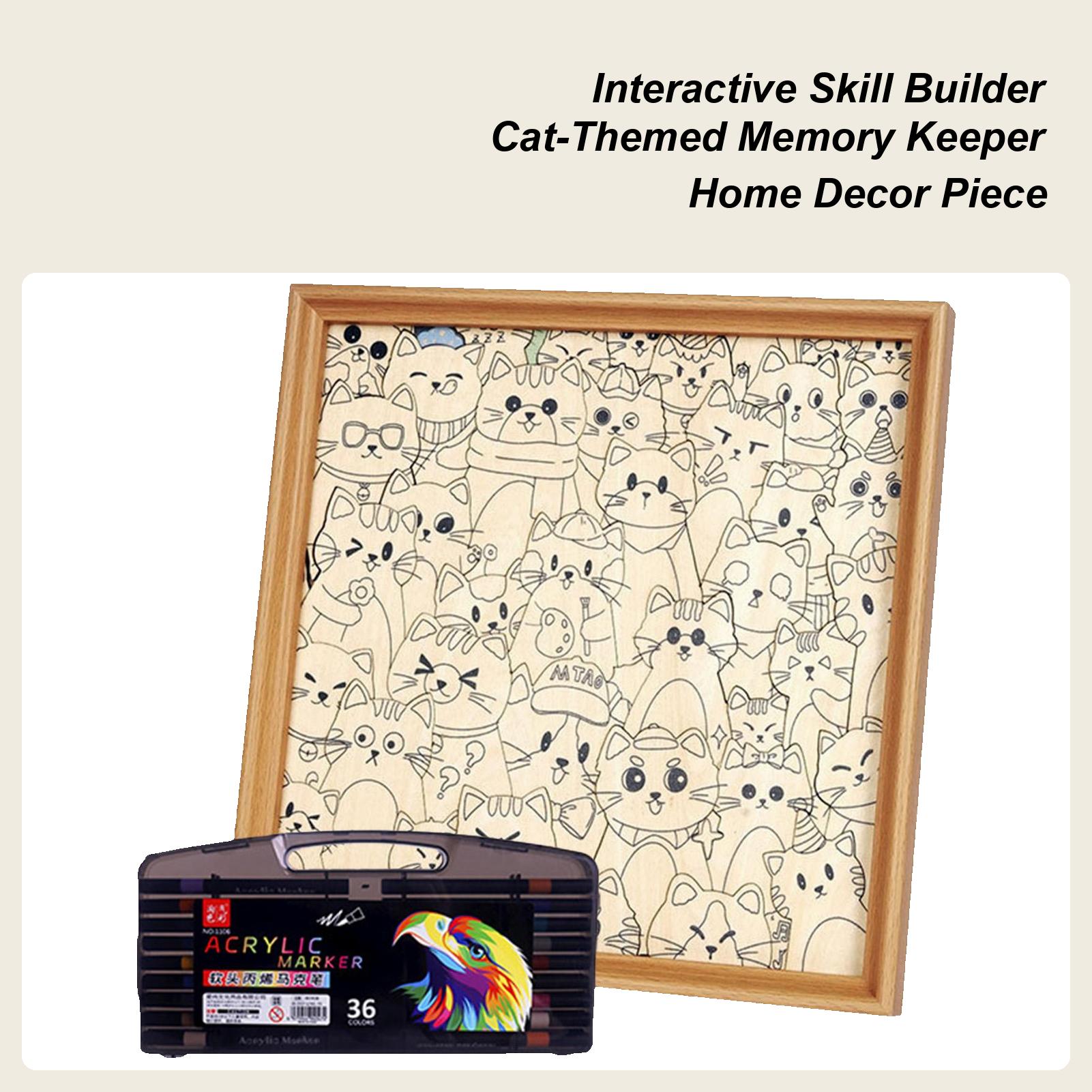 

Cartoon Cat DIY Wooden Photo Frame Cartoon Cat Hand-drawn Puzzle Kit Kids Drawing Jigsaw Puzzle With Markers Display Decoration China Mainland