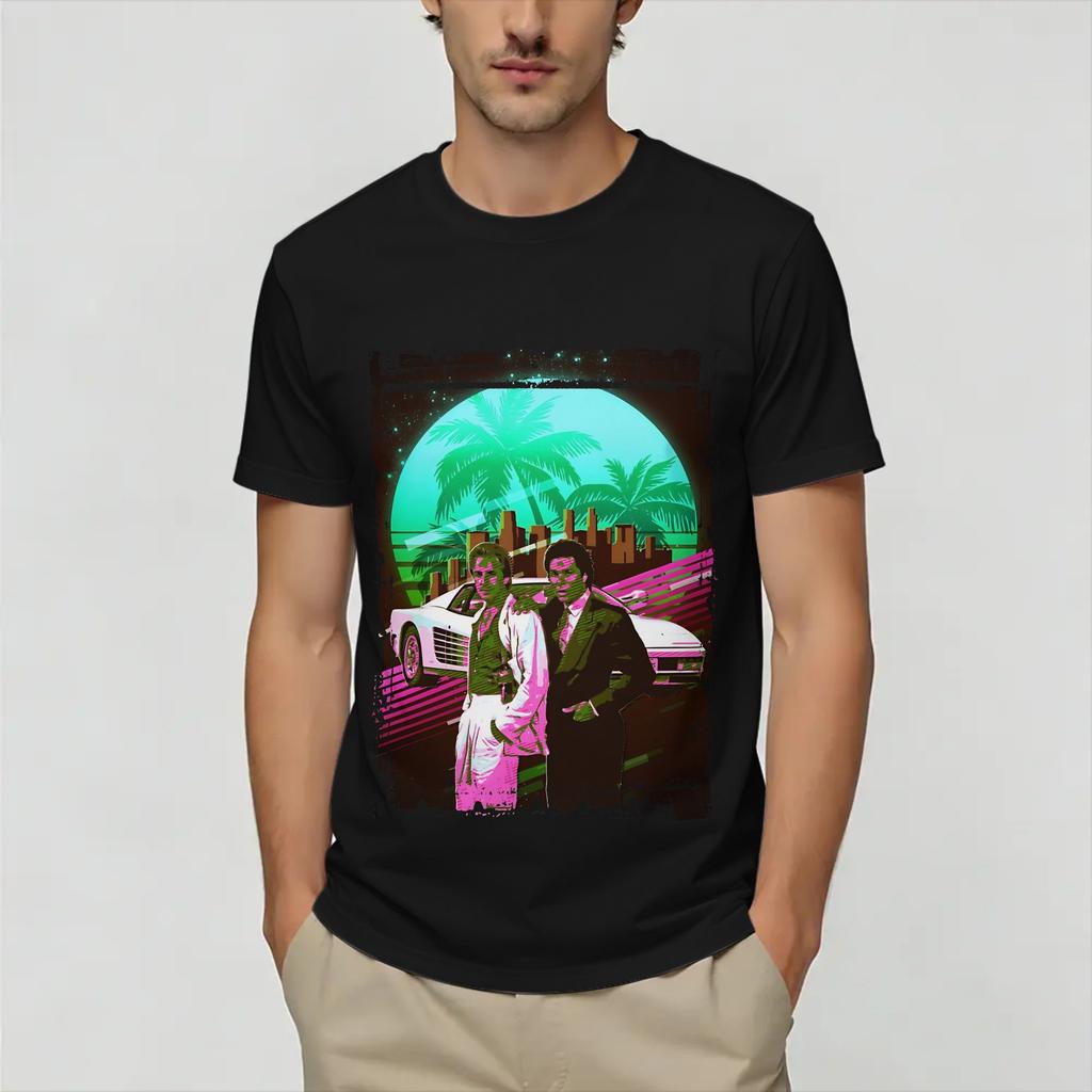 Unisexs Vintage Miami Vices T Shirts 100 Cotton Tops Hipster Short Sleeve Round Collar Tees Plus Size TShirts